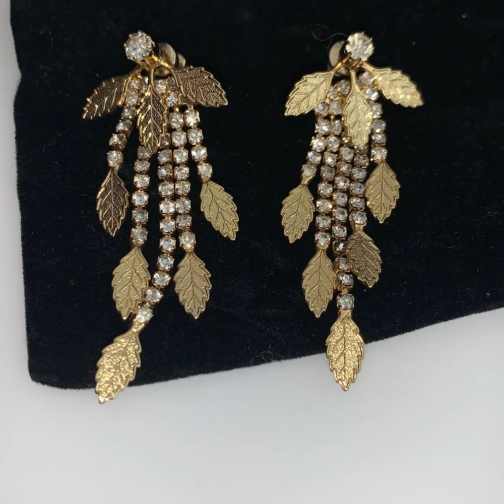 gold leaf crystal earrings